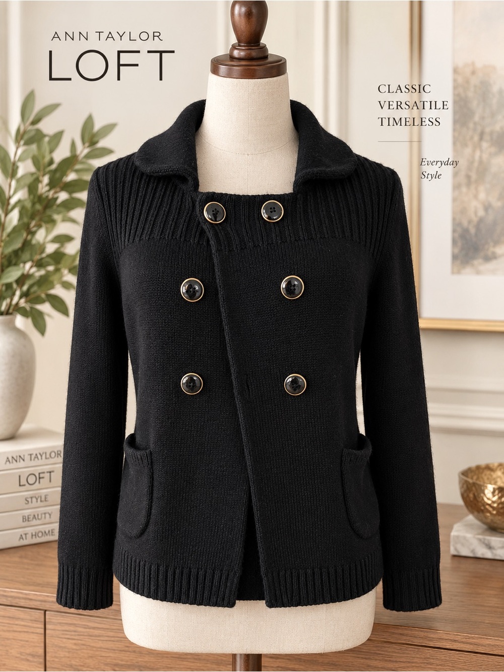 Ann Taylor Loft Double Breasted Cardigan Pockets Lined -NWOT- Med